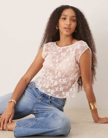 Motel nova lace t-shirt top in pink