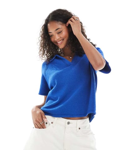ASOS DESIGN raglanstickad polotröja i blått