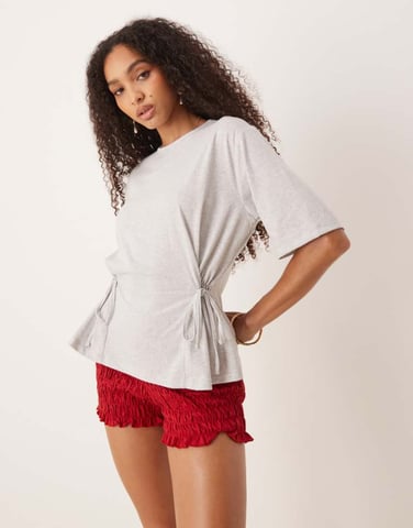 ASOS DESIGN oversized t shirt with tie detail in grey marl