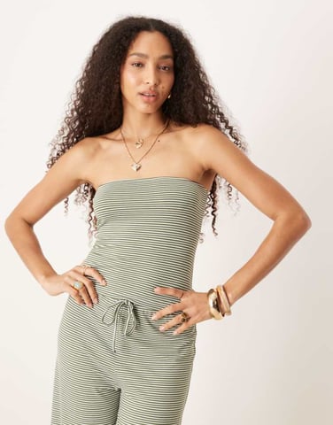 ASOS DESIGN stripe bandeau co ord top in green