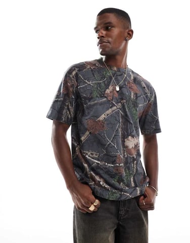 Hollister boxy oversized washed t-shirt in camo