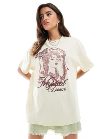 Miss Selfridge mystical dreams oversized graphic tee in butter yellow