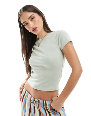 Hollister short sleeve ribbed t-shirt in green