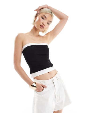 ASOS DESIGN monochrome double layer bandeau top in black