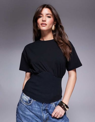 ASOS DESIGN cinched waist gathered t-shirt in black
