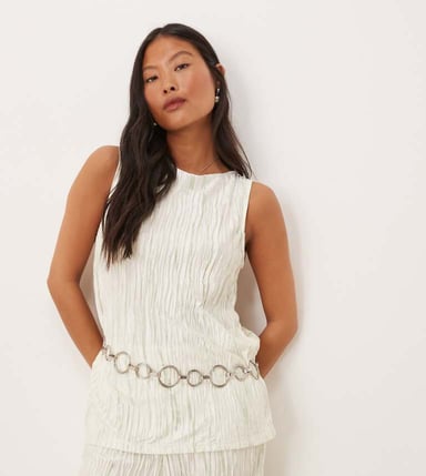 Vila Petite plisse slash neck sleeveless top co-ord in pale silt green tie dye