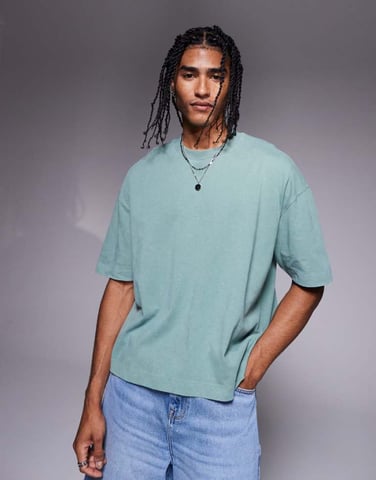 ASOS DESIGN kraftig boxig oversized t-shirt i tvättad grön