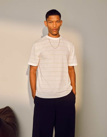 Topman classic fit slub stripe t-shirt in ecru