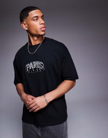 ASOS DESIGN oversize t-shirt med stadsgrafik på bröstet i svart