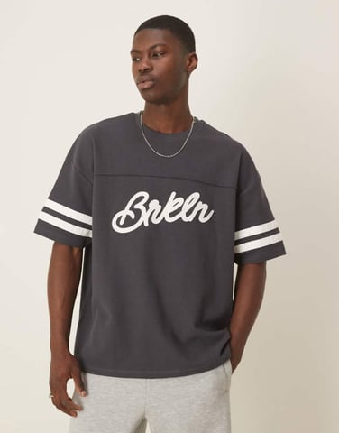 ASOS DESIGN oversized city applique on waffle fabric in charcoal