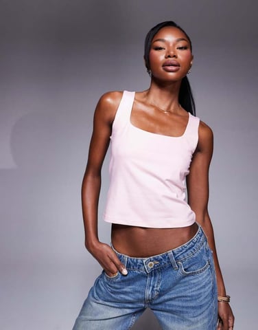 ASOS DESIGN polyamide slinky square neck top in pink