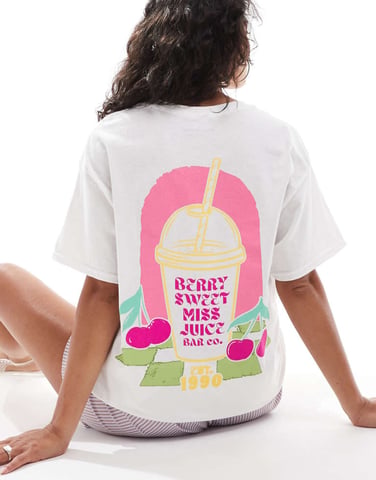 Miss Selfridge summer smoothies graphic oversized tee in white