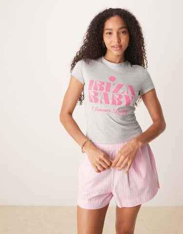 ASOS DESIGN baby tee with ibiza graphic in grey marl