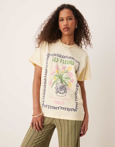ASOS DESIGN regular fit t-shirt with fleur graphic in washed lemon