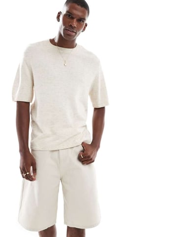 Hollister knitted short sleeve top in beige