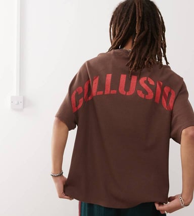 COLLUSION oversized t-shirt with enlarged logo back print in brown