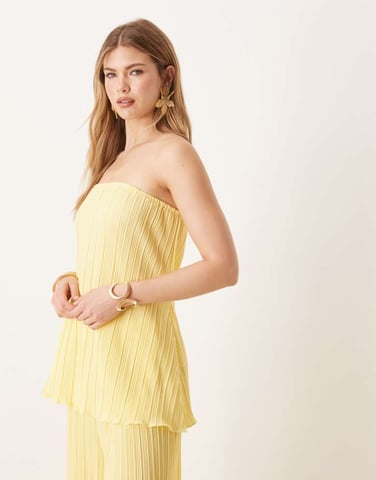 YAS plisse bandeau co-ord with rolled hem detail in vanilla yellow