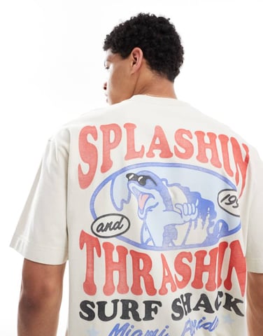 Hollister boxy oversized pet motif t-shirt in cream