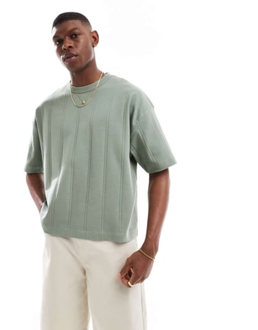 ASOS DESIGN oversized boxy t-shirt in khaki wide rib