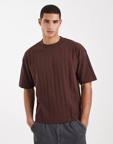 ASOS DESIGN boxy oversized t-shirt i brun strukturerad ribbad kvalitetskvalitet