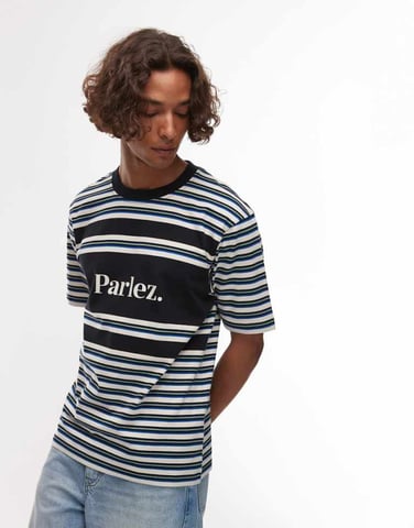 Parlez solar stripe logo detail t-shirt in navy