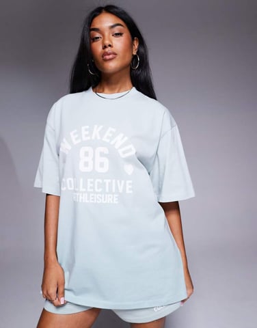 Weekend Collective Co-ord t-shirt in ombre heart print in sage green