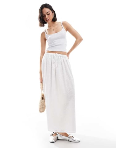 Miss Selfridge broderie maxi skirt in white