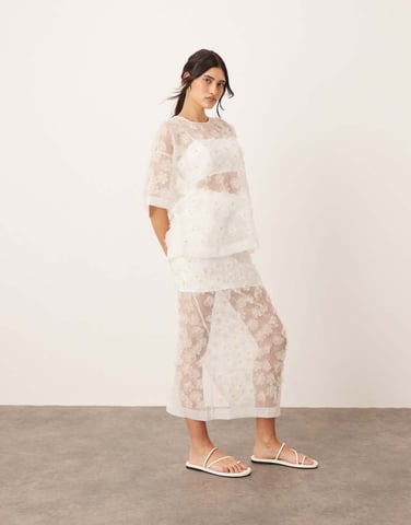 ARRANGE 3D daisy sheer column maxi skirt co-ord