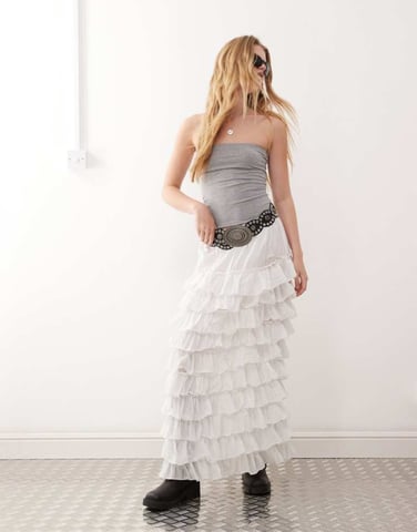 Weekday frill hem maxi skirt in white
