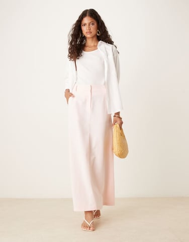 ASOS DESIGN linen blend tailored maxi skirt in pink