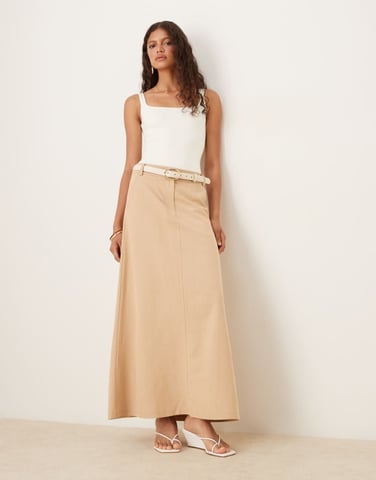 ASOS DESIGN linen blend tailored maxi skirt in neutral