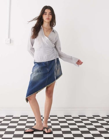 COLLUSION asymmetric festival midi skirt in vintage wash