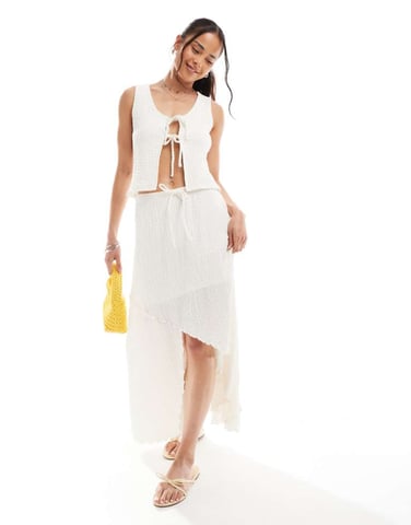 Miss Selfridge textured jersey asym boho maxi skirt co ord in natural