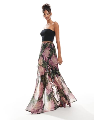 ASOS DESIGN ruffle spilt maxi skirt in floral print