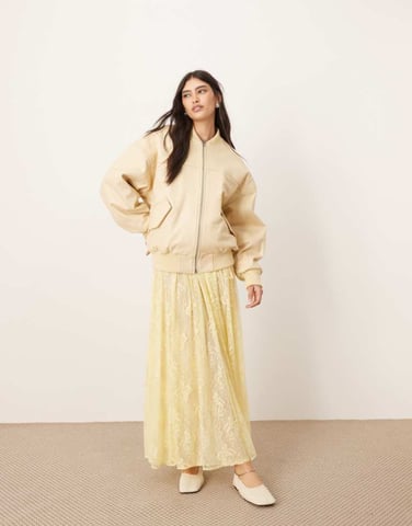 ARRANGE lace drawstring detail volume maxi skirt in lemon