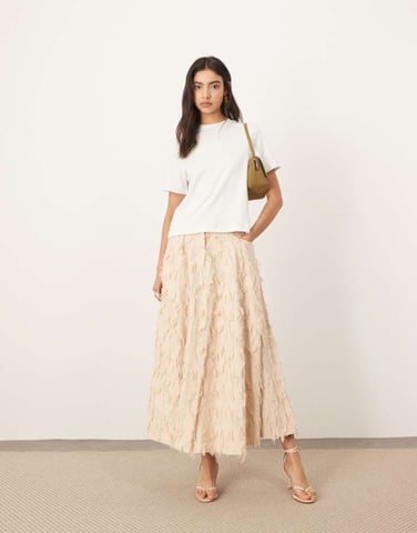 ARRANGE textural floral full midi skirt in ecru