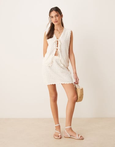 ASOS DESIGN crochet knit mini skirt co-ord in ecru