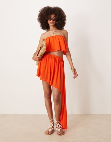 ASOS DESIGN co-ord ruffle mini skirt with asymmetric hem in orange