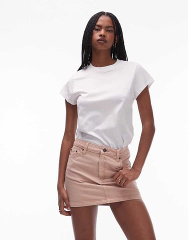 Topshop denim pelmet mini skirt in blush