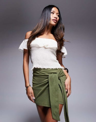ASOS DESIGN crinkle tie side mini skirt in khaki