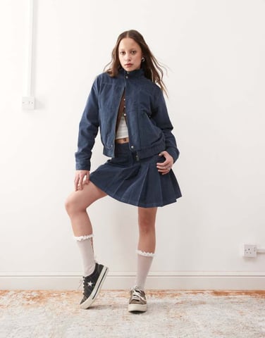 Reclaimed Vintage cord mini skirt co-ord in navy