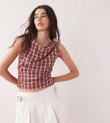 COLLUSION denim mini kilt skirt in ecru