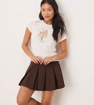 Miss Selfridge Petite pleated mini skirt in chocolate
