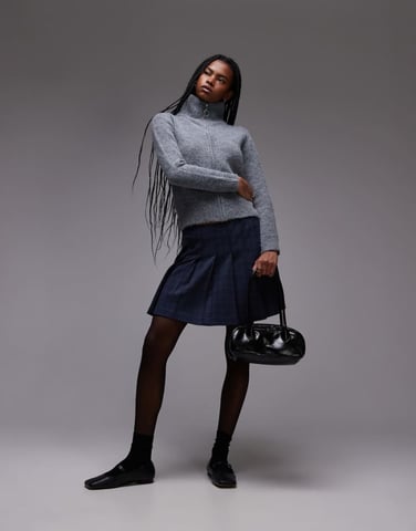 Topshop låg midja plisserad mini kjol i rutmönster