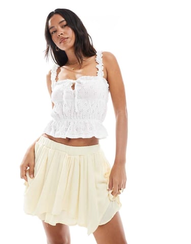 Miss Selfridge tiered mini skirt in buttermilk