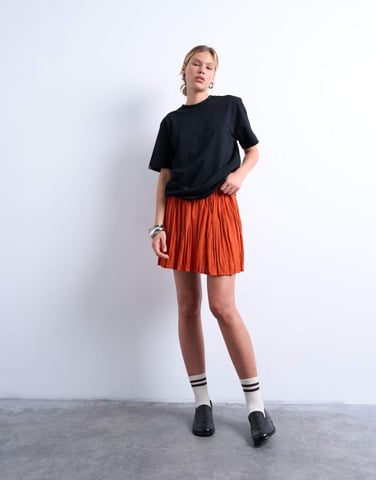 Topshop flippy crinkle mini skirt in deep orange