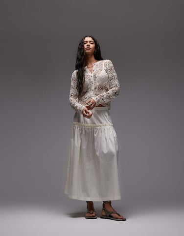 Topshop frill poplin full skirt in ivory