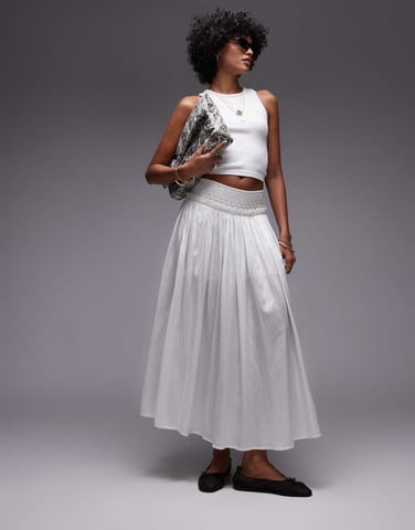 Topshop crinkle full skirt with sheen in ivory
