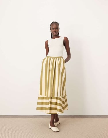 ARRANGE structured full skirt in olive stripe