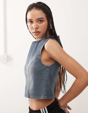 COLLUSION denim tank top in mid blue